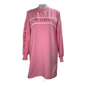 Boohoo Pink WOMAN Graphic Sweatshirt Dress Size 8 Long Sleeve Mini